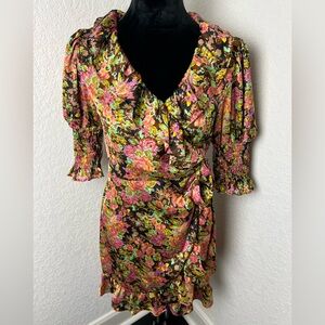 NWT Topshop Floral Satin Wrap Dress – Size 6 (Nordstrom Exclusive)